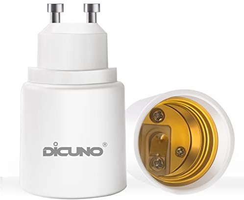 DiCUNO GU10 to E26 Light Bulb Socket Adapter, 2-pin Base to Standard E26 Screw Base Bulb Socket Converter, Maximum 200W and 150℃ Heat-Resistant, 2 Packs