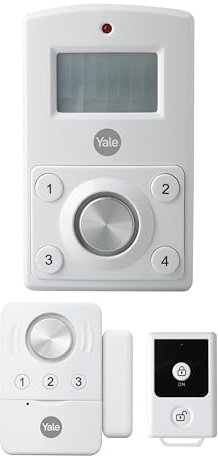 Yale Mini Wireless Alarm Kit - 130 dB siren, Motion Detector, 4 digit PIN Code, Door Contact, Key Fob with 70 m range, Battery Powered