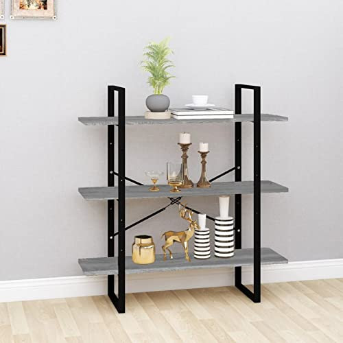 ZEYUAN Bücherregal, Raumteiler Regal, Standregal, Bookcase, Bücherwand, Regalbrett, Büroregal, Bookshelf, Grau Sonoma 100x30x105 cm Holzwerkstoff