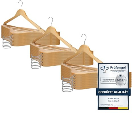 VonBueren 30x Kleiderbügel Holz, Holzkleiderbügel, Holzbügel, Bügel | Holzkleiderbügel, Bügel mit 360° drehbarem Haken, Hangers Clothes für Hemden, Jacken, Hosen, Anzüge und Garderobe