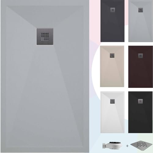 SOULHOME Piatto doccia- Resina -Gel Coat -Texture liscia/pietra -Antiscivolo -Colore Grigio Chiaro - 90X70- Extra piatto 3cm. Standard