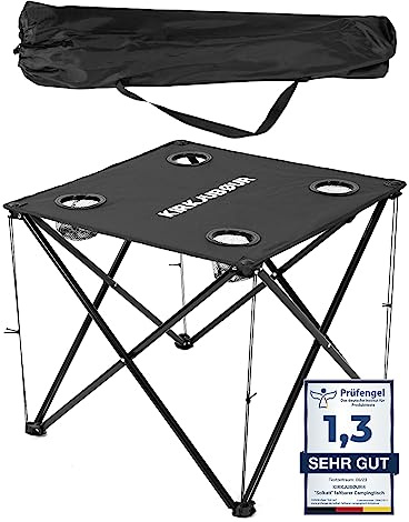 Kirkjubøur® Solkatt Faltbarer Campingtisch Klapptisch 58x58 x51 cm mit Getränkehalter für Picknick Camping Reisen (Schwarz)