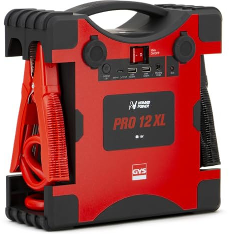 GYS, Nomad Power Pro 12 XL, Démarreur/Booster Batterie Lithium Portable 3000A, Véhicules 12V (Moto, Voiture, Tracteur), Démarrage Sécurisé, Batterie Externe 8Ah (PowerBank), Lampe LED, Ecran LCD