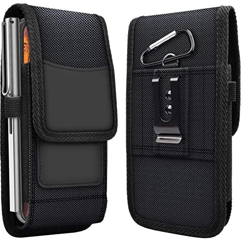 MOELECTRONIX VERTIKAL Hüft Gürtel Tasche passend für Blackview BV8900 | Gürteltasche mit Karabinerhaken, Clip und Schlaufe | Seiten Quer Schutz Hülle | Schwarz