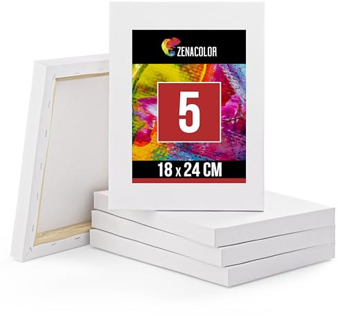 Zenacolor Leinwand auf Keilrahmen 5er Set - Leinwand Zum Bemalen 18x24-5 Canvas 100% Säurefreie Baumwolle - Leinwände zum Malen für Alle Farbarten