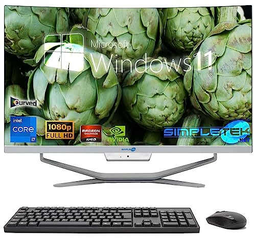 SIMPLETEK - PC todo en uno con pantalla curva de 24 Core i7 | Tarjeta de vídeo Nvidia GTX 1650 de 4GB | Windows 11 | 16GB RAM SSD 2TB | Ideal para edición de vídeo, juegos, trabajo