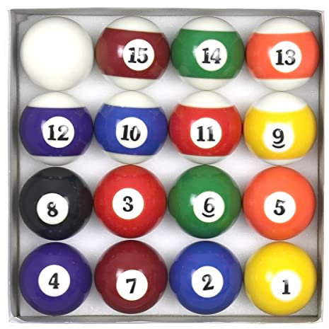 PolyMath Billiard, Complete Set of 16 Pool Balls, Diameter 22.5 (57.2mm) Weight 170/180G Cue Ball Set for Pool Table and Display, Billard Queue Regulation Size Table Balls