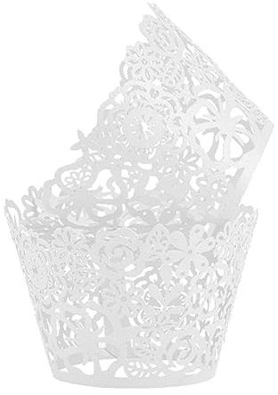 Pirottini per cupcake in pizzo, tagliati al laser, per cupcake, muffin, decorazioni per Natale, matrimoni, feste di compleanno, 50 pezzi (bianco)