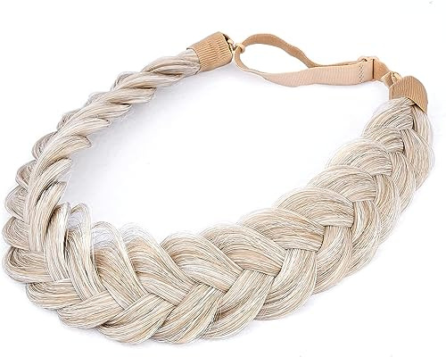 BOBIYA Messy Wide 2 Stränge Synthetisches Haar Auburn Geflochtenes Stirnband Klassisches Chunky Geflochtenes Stirnband Elastisches Stretch Geflochtenes Haarband (Weiß Blond)