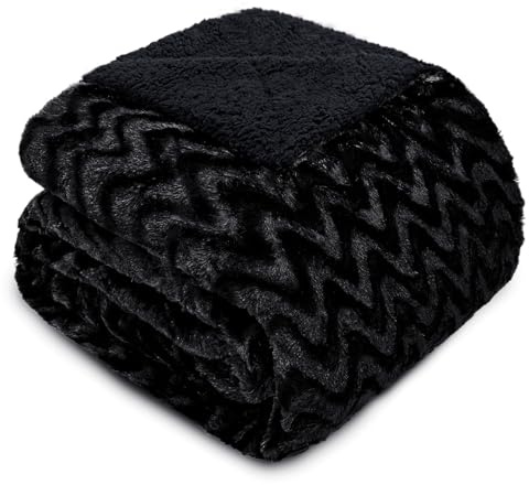 Whale Flotilla Manta Sherpa Reversible Felpa para Sofá y Cama 150x200 cm | Manta Esponjosa, Acogedora, Peluda, Mullida, Cálida para Todas las Estaciones, Negro