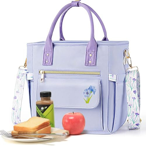 Hihealer Deluxe Lunch Tasche Damen mit Seltenem Blumenmuster - Große Auslaufsichere Isolierte Kühltasche mit Mehreren Taschen und Abnehmbarem Gurt für Arbeit/Picknick Weihnachtsgeschenke für Frauen