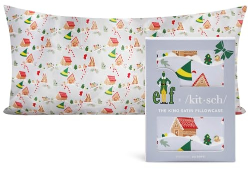 Elf x Kitsch Satin Pillowcase - Softer Than Silk Pillowcase for Hair & Skin | Cooling Satin Pillowcases with Zipper | Satin Pillow Case Cover | Pillow Cases King Size (Periwinkle Christmas)