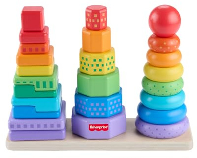 Fisher-Price Kleinkindspielzeug aus Holz, stapelbar, Formsortierer, 26 Holzteile für Kinder ab 18 Monaten