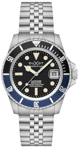 DUXOT Atlantica Montre de plongée automatique pour homme - Mouvement japonais - Boîtier en acier inoxydable de 42 mm - Étanche jusqu'à 200 m - Bracelet en acier inoxydable - DX-2057, Noir huile