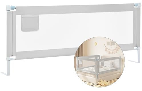 WOLTU Bettgitter, Bettschutzgitter für Kinderbetten & Elternbetten, einziehbares Rausfallschutzgitter 200 cm, höhenverstellbar 69-87 cm, Hellgrau