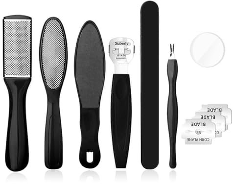 Ruayia Hornhautentferner Fußschaber Set [10 er-Pack] Mit 3 Pcs Ersatzklingen, Kallusentferner kopfabgestorbene Haut Hornhauthobel Füße Hornhautrasierer - Schwarz
