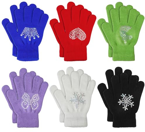 QKURT 6 par barnhandskar med paljetter, magiska vinterhandskar termiska barnhandskar elastiska varma handskar fulla fingerhandskar födelsedag jul handskar, Flerfärgad, one size