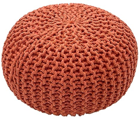 Abato Pouf Ø 55 cm Sitzpouf Strickhocker Sitzpouf Bodenkissen nachhaltig Grobstrick Optik, extra stabil, passend für jeden Wohnraum, fair gehandelt, 100% Baumwolle Naturmaterial (Terracotta)