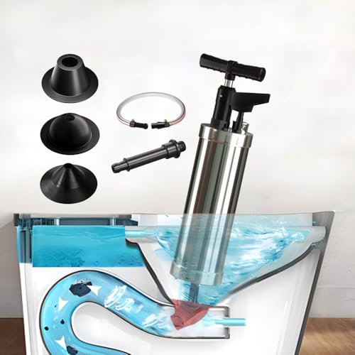 Qcesorib Sturalavandini a Pressione con 4 Ventose, Pompa Stura Scarichi a Pressione con Tubo di Collegamento, Sturalavandino ad Aria Compressa con Manometro Visivo, per WC Lavandino
