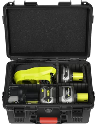 Hard Case for Ryobi 18v Battery Storage - Waterproof & Shockproof Power Tool Bag for Organizer Storage Box with 4 Adjustable Dividers for Ryobi Battery Holder 1.5-9.0 Ah (Case Only) | With 4 Adjustable Dividers, Fits 1.5-9.0Ah Batteries, Heavy Duty Power Tool Bag for Workshop, Jobsite & Home Use (Case Only)