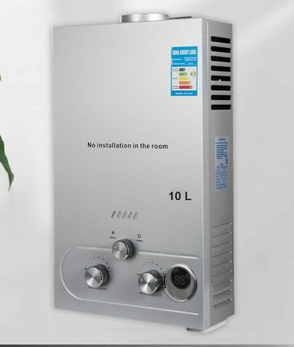 6L/8L/10L/12L/16L/18L LPG Propane Gas Tankless Instant Water Heater - Energy-Efficient On-Demand Hot Water System for Home, RV, and Outdoor Use - Compact, Easy to Install (Silver, 10 litres)