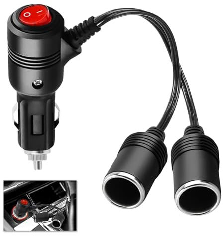 Auto Zigarettenanzünder Stecker, Auto Zigarettenanzünder Verteiler, Zigarettenanzünder Adapter, 12V-24V 10A mit Schalter und Sicherung 19AWG 10cm Verlängerungskabel für Auto LKW Motorrad Wohnmobil