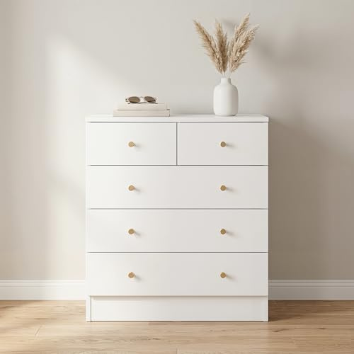 LEADZM Kommode Schlafzimmer Kommode mit 5 Schubladen, Weiß