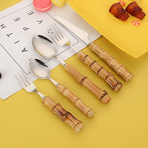 Silberbesteck-Besteckset für acht Personen mit Bambusgriffen. Klassisches Besteck im Palast-Stil. Ideal für Hochzeiten, Weihnachten, Zuhause, Küche, Restaurants, Jubiläen und Abendessen bei Kerzensche