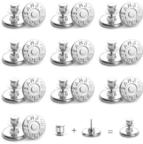 12 piezas de botones para jeans, botón de metal desmontable de 17 mm DIY ajustable retráctil broche de mezclilla para reparación de pantalones