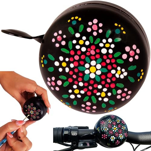 Fahrradklingel Retro Handbemalt 5.8cm Laut 100dB Wasserdicht Robuste Metallkonstruktion Einfache Montage Lenker 18-25mm Kinder Mädchen Jungen Geschenk Frauen Wichtelgeschenk (Blumen Schwarz)