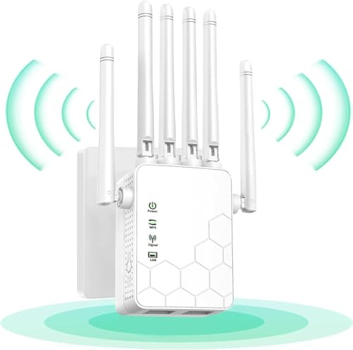 Repetidor WiFi, Potente Amplificador de Señal WiFi, 6 Antenas, 2 Puertos LAN, Extensor WiFi/Router/Repetidor/Ap Modo, Amplificador WiFi Que Cubre 1200Pies Cuadrados para Casa y Oficina