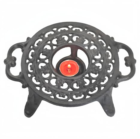 Cast Iron Candle Warmer for Tea Kettle or Tea Pot, Tea Light Warmer, Teapot and Dish Cups Heater, Pan Trivet, Vintage Decorative Stands for Heat Tea or Coffee Milk(Round)