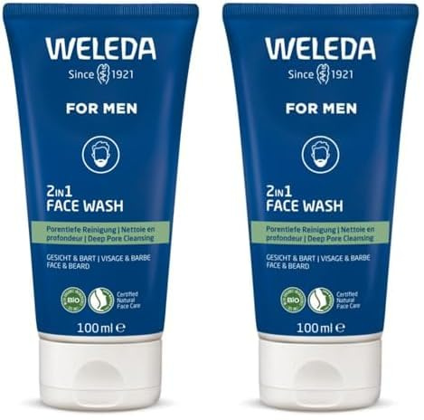 WELEDA Bio FOR MEN 2in1 Face Wash – erfrischendes Naturkosmetik Männer Gesichtsreinigung/Bartpflege Waschgel mit Weidenrinde & Süßholzwurzel. Herren Reinigungsgel für Gesicht & Bart (vegan / 100ml)