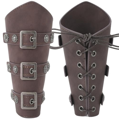 GORGECRAFT 2 st spänne läder bågskytte hängare medeltida handske armband viking PU-läder armskydd justerbar arm armskydd manschett med spänne rem för halloween Cosplay, kokosbrun