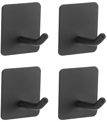 Galenecx 4 Stück Klebehaken, Haken Selbstklebend aus Edelstahl, Max 5 kg Tragkraft, Klebehaken Extra Stark, Wasserdichter Wandhaken, Haken Ohne Bohren, für Küche, Bad, Büro, Toilette(Schwarz)