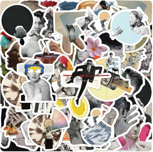 60 Pieces Abstract Art Collage Stickers, Aesthetic Vinyl Decals for Laptop, Guitar, Skateboard, Waterproof