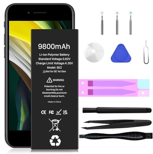 [9800mAh] Batterie pour iPhone SE 2020, Haute capacité Remplacement de Batterie pour iPhone SE 2ème Génération modèles A2275 A2296 A2298 avec kit d'outils