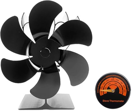 YFDGD Ventilador Estufa Leña Estufa De Calor Con Ventilador, Poco Ruido, Color Negro, 6 Aspas, Quemador Madera, For Hogar, Leña, Calentador Invierno For Interiores Y Hogares(With Thermometer)