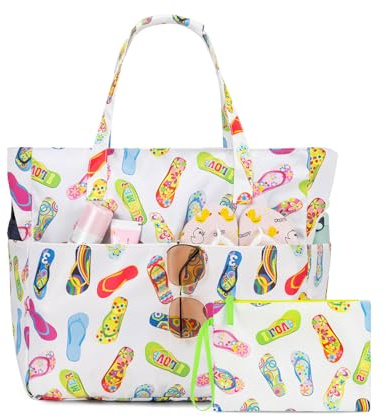 KABAQOO Strandtasche XXL mit Reißverschluss und Nassfach Badetasche Groß | für Damen Familie, mit Fächern, Faltbare, Sanddicht, Schwimmtasche, Shopper Tasche, Tote Bag für Strand Reisen