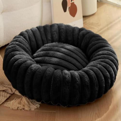 Yuly Hundebett Rund für kleine und große Heimtiere, Katzenbett Donut, Weich & Warm, Hundekissen Hundesofa Kuscheliges Hundekorb Waschbar rutschfeste Unterseite (Schwarz,100cm/39.4in)