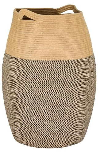 GREENSAPPIRE Cotton Rope Basket 105L Laundry Basket Basket Woven Storage Basket Dirty Clothes Basket Laundry Bin With Extended Handles Toy Storage Organiser For Storage Clothes Toys (Black + Jute)