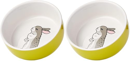 Nobby Nager Rabbit Gamelle en céramique Vert/Blanc Ø 11 cm x 4,5 cm (Lot de 2)