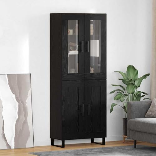 Nqyjm Storage Cabinet with 2 Wooden Doors High Cabinet Set of 2 Black Oak Chipboard and Glass Kitchen Sideboard, Side Cabinet Dining Room for Living Room Model 2