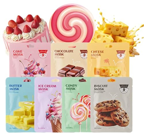 7 Stück Gesichtsmasken Set, Gesichtsmaske Kinder & Frauen, Tuchmasken Gesicht, Feuchtigkeitsmaske Gesicht Mit Natürlichen Inhaltsstoffen, Nährend Beauty Set Mädchen, Geschenk Mädchen, 7×25ml