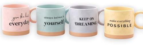 KORAT Set 4 Tazze in Porcellana Colorate 330 ml Tazze da Colazione e Caffè con Scritte Diverse Idee Regalo Casa, Cucina, Tè e Cappuccino, Tazza Mug, H.8 x Ø 9 cm