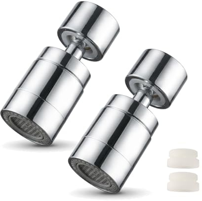 2er-Set schwenkbarer Wasserhahn Aufsatz mit 360° Drehfunktion und 80° Neigung, aus Edelstahl 304, passgenau für 22-mm-Außengewinde, wassersparender Luftsprudler, Spritzschutz, leicht zu montieren