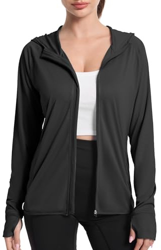 isnowood Women's UPF 50+ Sun Protection Hoodie Jacket, Long Sleeve UV SPF Lightweight Zip Up Shirt for Hiking Outdoor