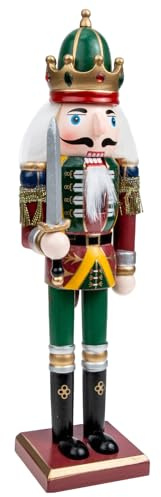 DEARMAMY Cascanueces de Madera Pintado de 30 Cm para Decoración Navideña de Escritorio, Adorno Navideño Artesanal Espada, Figura Tradicional para Regalos y Adornos de Mesa