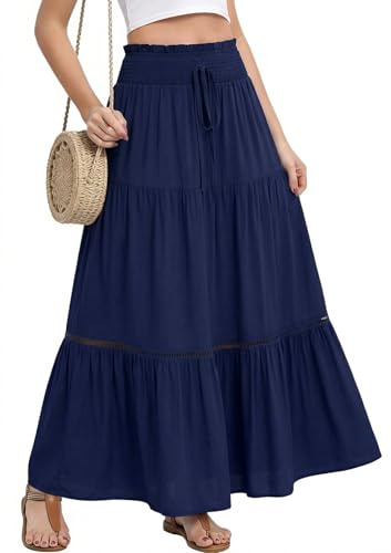 Fashora Jupe Longue d'été pour Femme Élastique Taille Haute Jupe Maxi Fluide A-Ligne Casual Élégante Jupe 2 en 1 Bohême Décontractée Vacances Plage