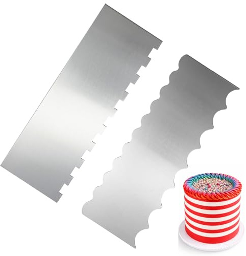 2 Pcs Double Sided Cake Scraper Buttercream Smoother, 8.67 Cake Smoother for Buttercream,Stainless Steel Metal Cake Scraper, for Baking, Mousse, Pastry, Icing, Frosting